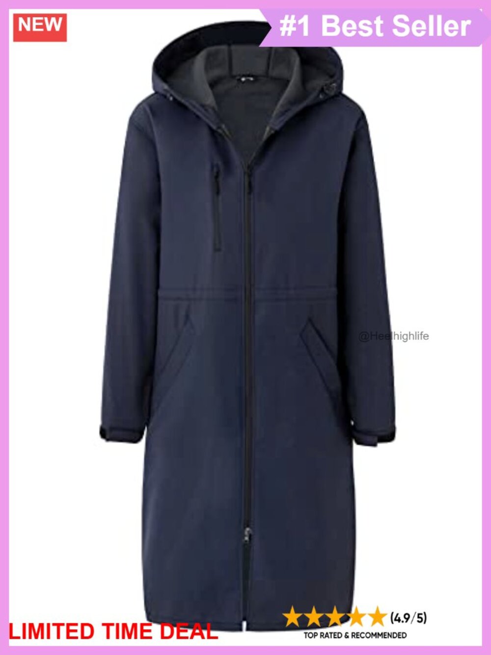 Unisex Waterproof Fleece Lined Swim Parka Long Cover Up Coat
